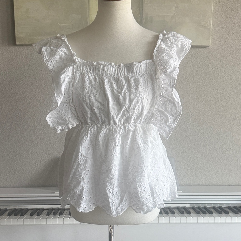 The Impeccable Pig White Eyelet Ruffle Top